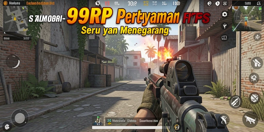 Tangkapan layar utama 99RP menampilkan aksi pertempuran seru dari perspektif FPS.