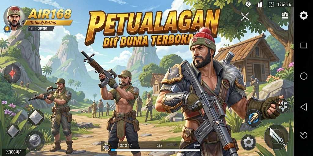 Screenshot utama AIR168 menampilkan gameplay dengan petualangan seru di dunia terbuka.