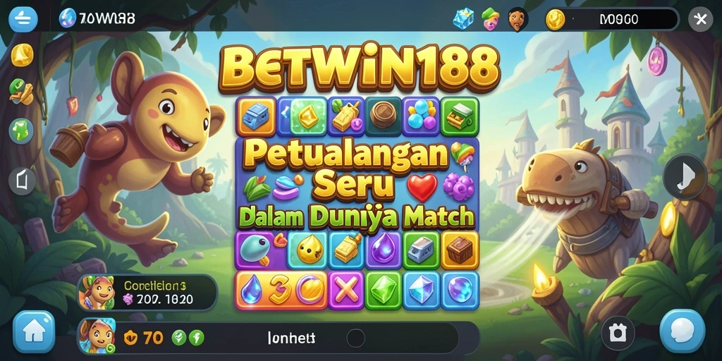 Tampilan gameplay BETWIN188 dengan elemen Match-3 yang berwarna-warni.