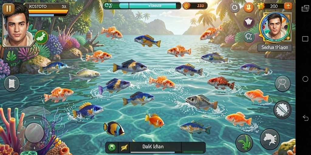 Tangkapan layar gameplay Tembak Ikan yang penuh warna dan seru.
