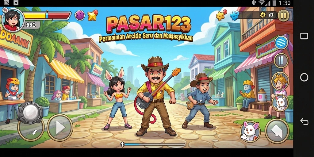 Screenshot utama PASAR123 menampilkan aksi seru permainan arcade.