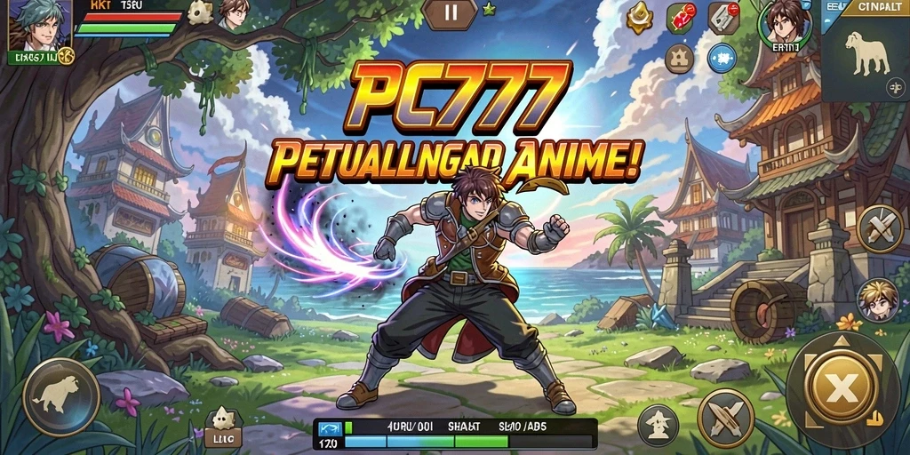 Screenshot gameplay PC777 menampilkan karakter Anime yang dinamis dalam pertempuran.