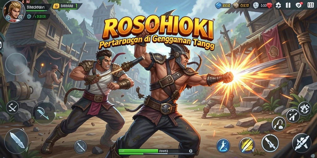 Gambaran pertarungan menarik di ROSOHOKI dengan karakter unik.