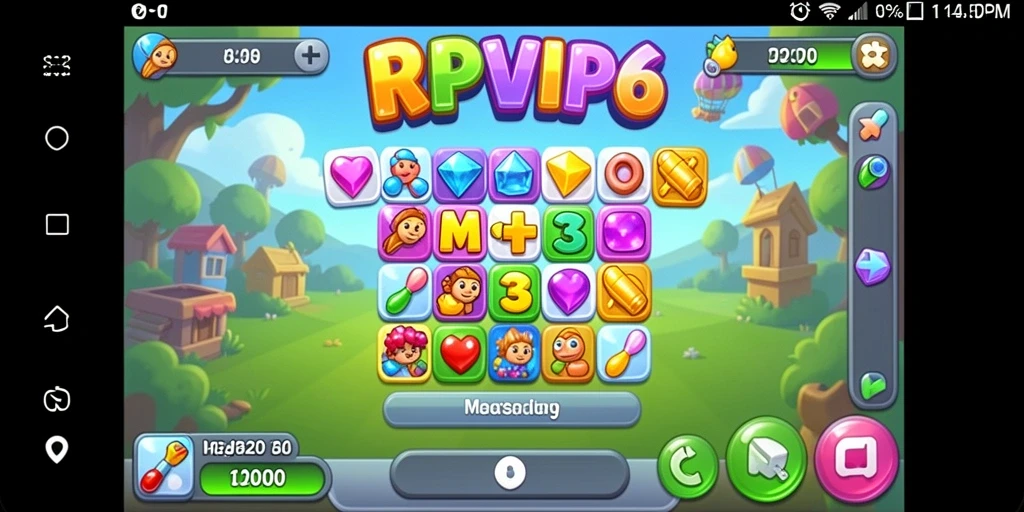 Tampilan gameplay seru dari RPVIP6 dengan elemen Match-3 yang berwarna-warni.