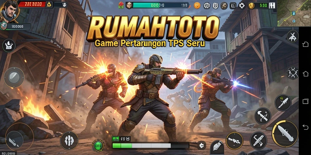 Tampilan gameplay RUMAHTOTO yang mendebarkan dalam pertempuran TPS.