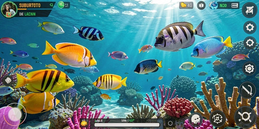 Screenshot menampilkan gameplay seru SUBURTOTO saat menembak ikan.