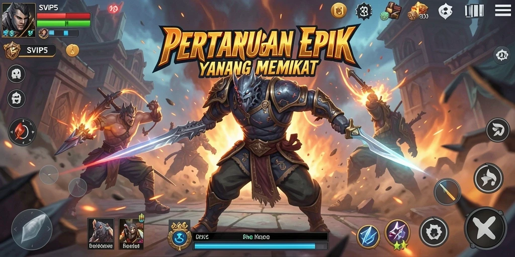 Screenshot gameplay SVIP5 yang menunjukkan aksi pertarungan seru.