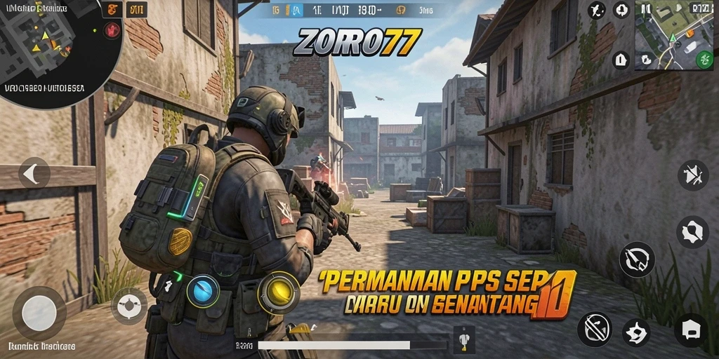 Tangkapan layar gameplay ZORO77 menampilkan aksi tembak-menembak yang mendebarkan.